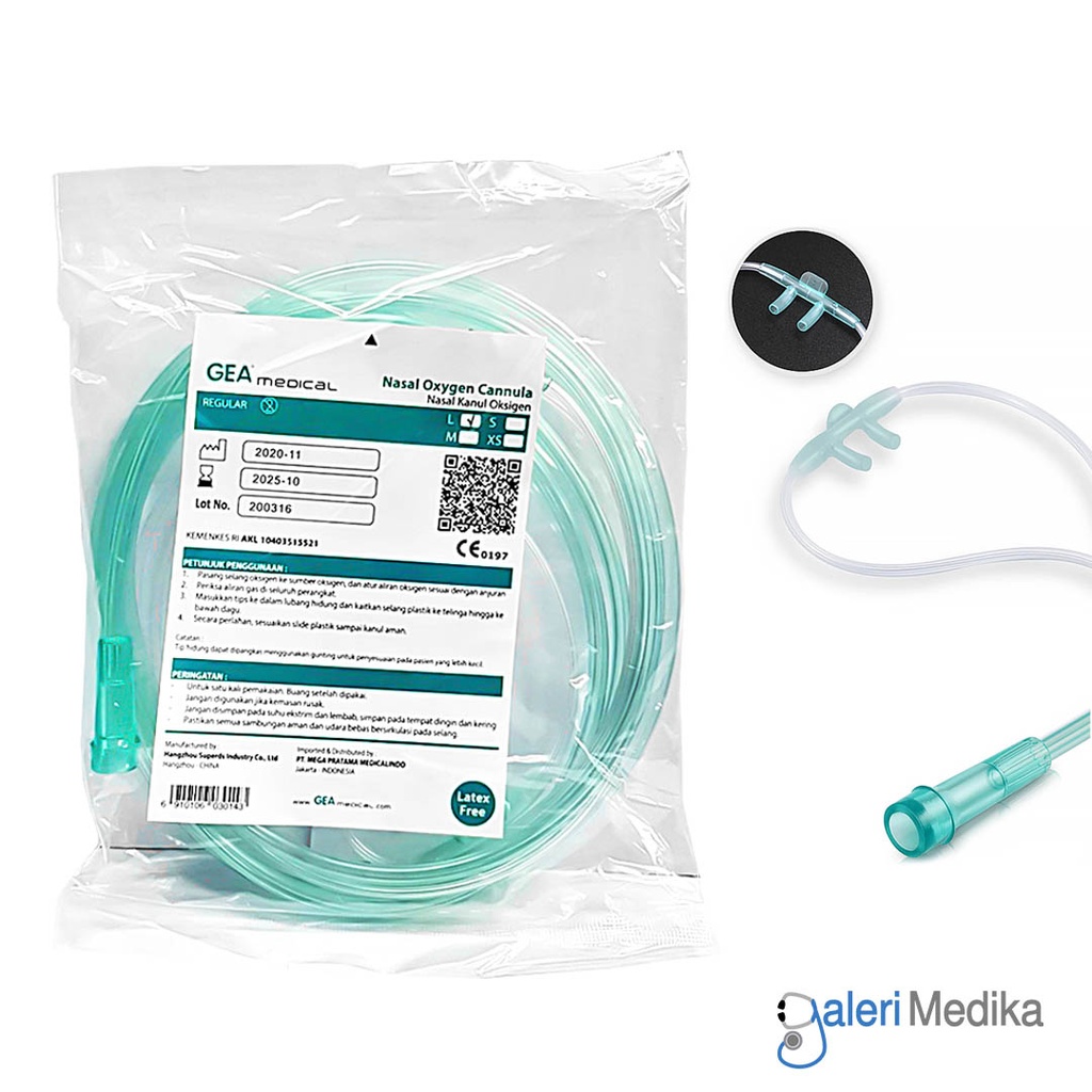 [Hijau] Selang Oksigen GEA Nasal Oxygen Cannula Latex Free