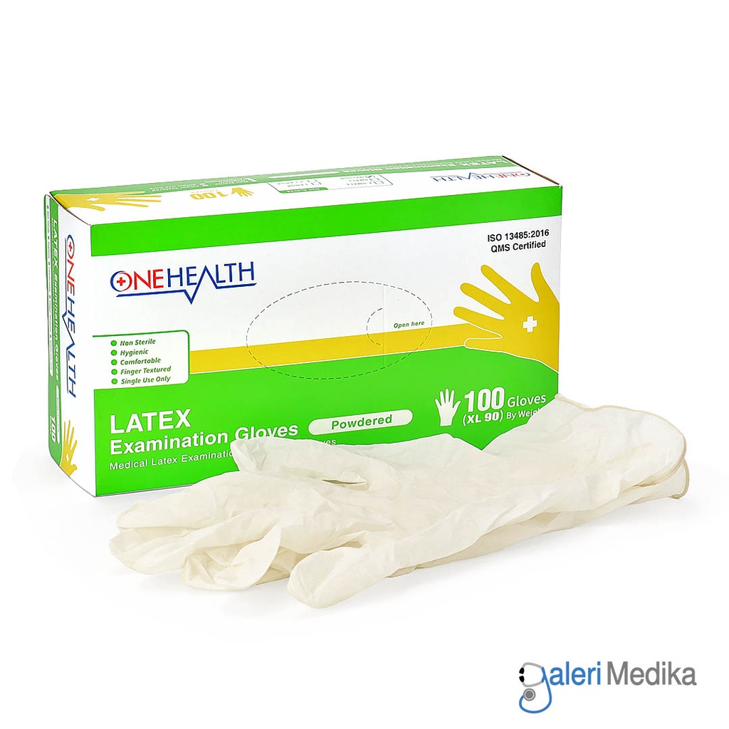 [Latex Powdered] OneHealth Sarung Tangan Latex Powdered Examination Gloves 100pcs