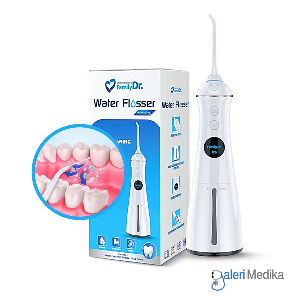 [AR-W-15 PRO] FamilyDr Water Flosser Pembersih Gigi Elektrik LCD Display