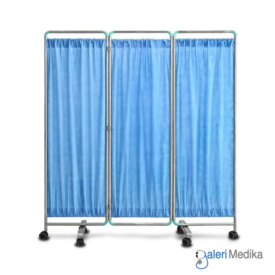 [3 Panel] Bed Screen 3 Sekat Ranjang Pasien Rumah Sakit Stainless Steel