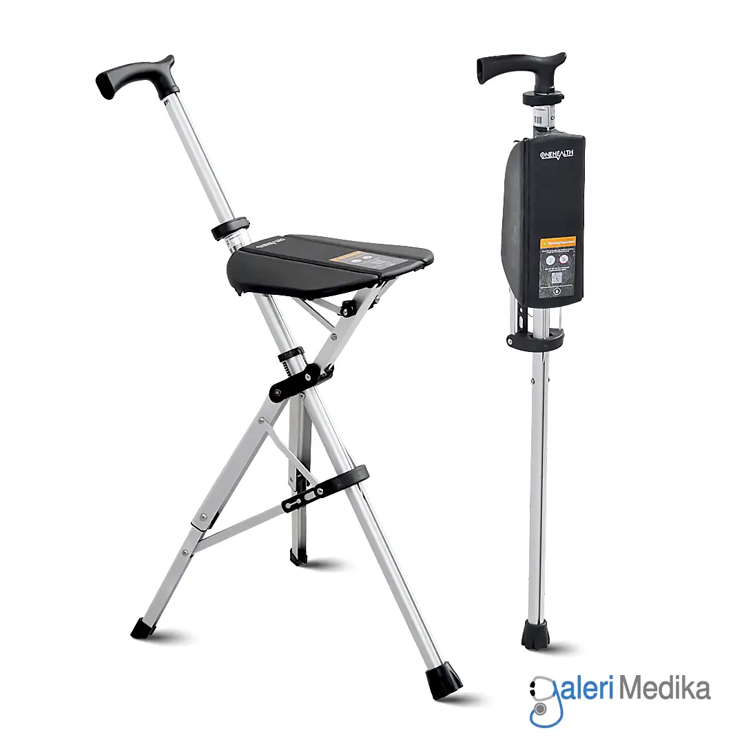 [OH-TD01] Tongkat Kursi Portable PREMIUM OneHealth OH-TD01 Aluminium 2 Fungsi (Brown Black)
