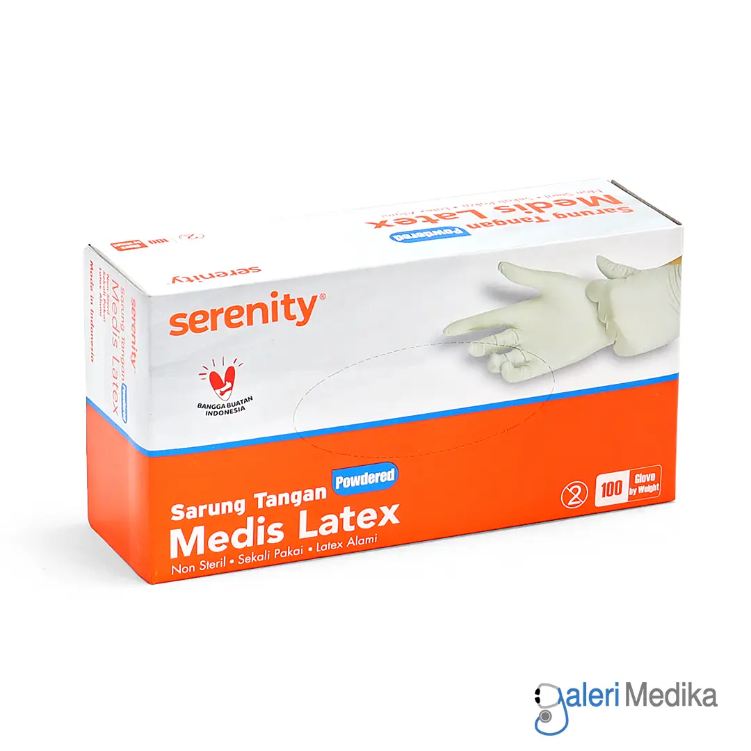 Serenity Sarung Tangan Latex Powdered Medical Gloves Isi 100pcs