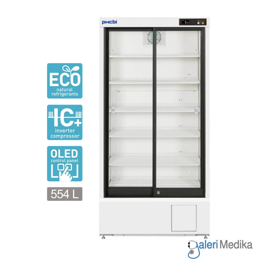 PHCbi ECO Pharmaceutical Refrigerator 554L Kulkas Farmasi OLED Control Panel + USB MPR-S500H-PE