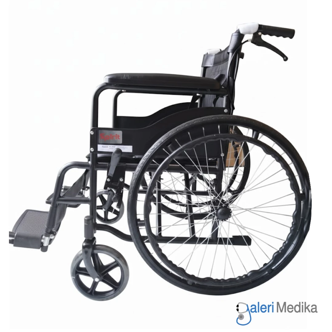 [FS875-H] SPIRIT Kursi Roda Manual Velg Jari Black Steel Wheelchair FS875-H