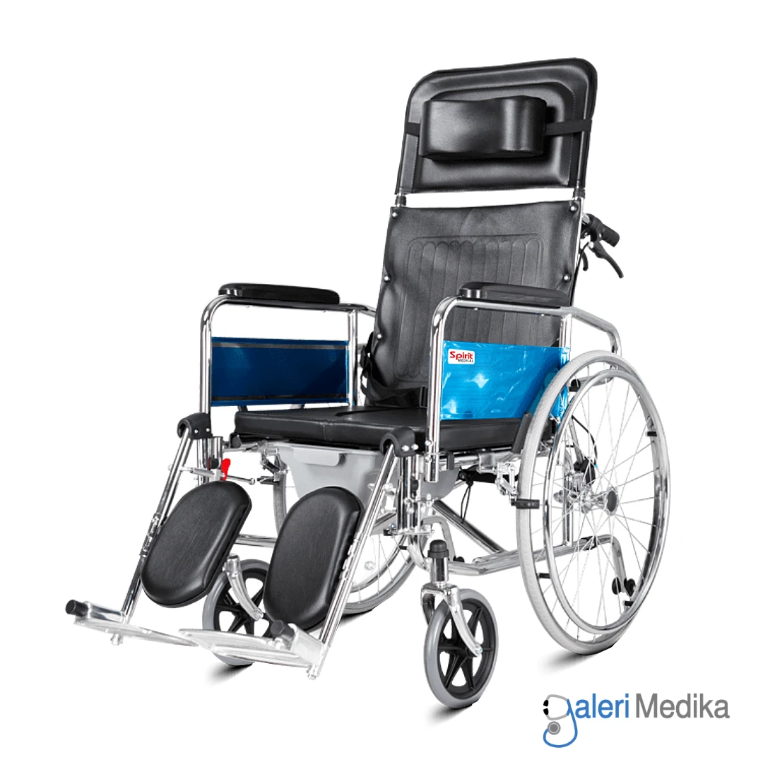 SPIRIT Kursi Roda 3in1 + Reclining + Commode Chair Rebahan &amp; BAB Chrome Steel Wheelchair FS609GC