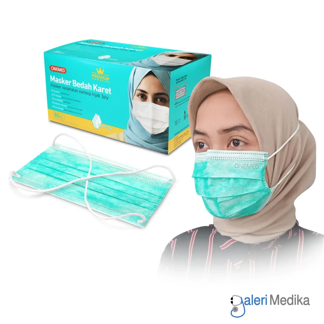 Onemed Masker Hijab PREMIUM Earloop 3Ply Isi 50pcs