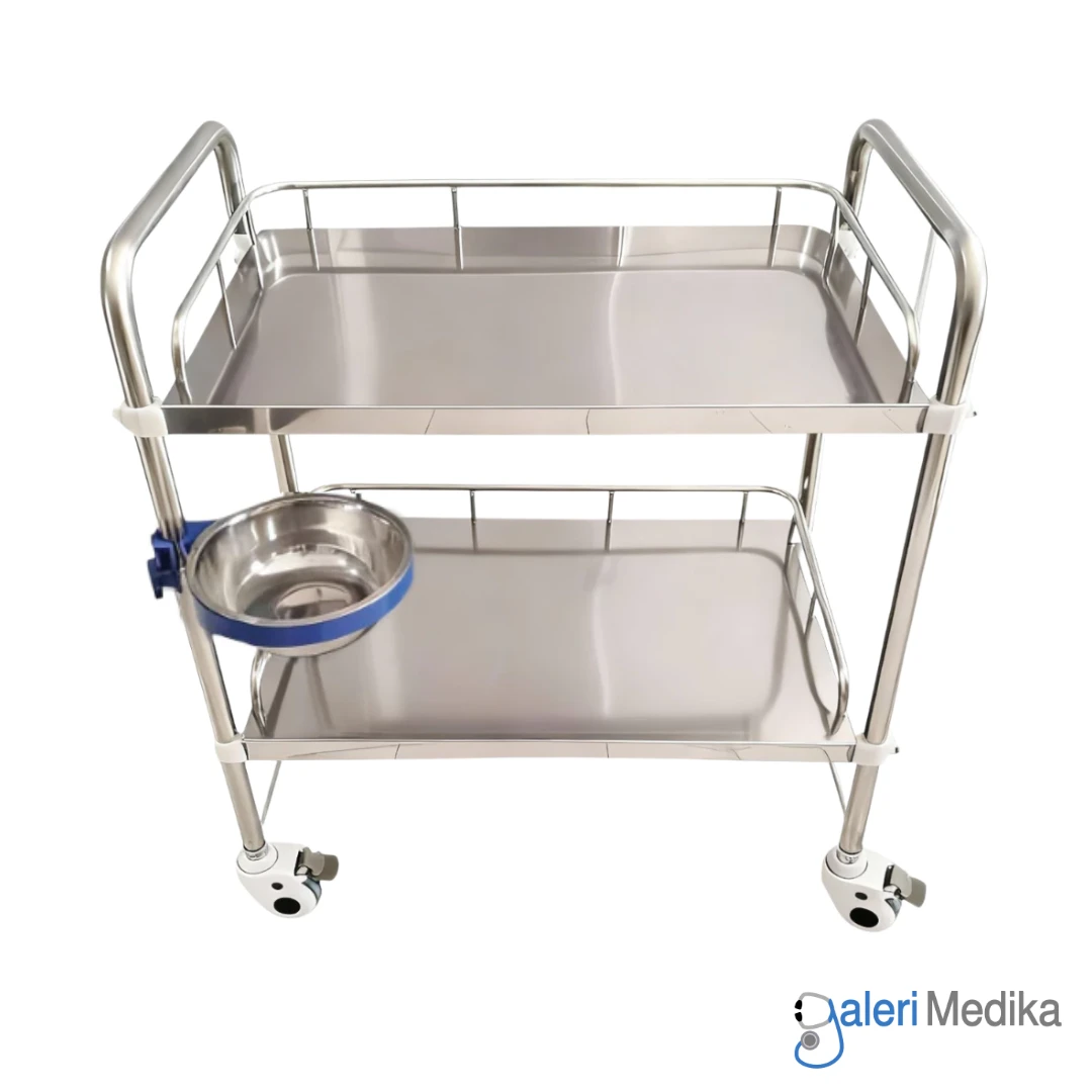 SPIRIT Meja Instrument 2 Rak + Baskom Stainless Steel SP-ST122