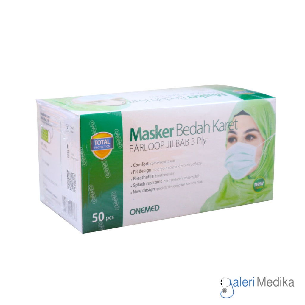 [Onemed Masker Hijab] OneMed Masker Hijab / Masker Jilbab / Masker Bedah Karet - Isi 50