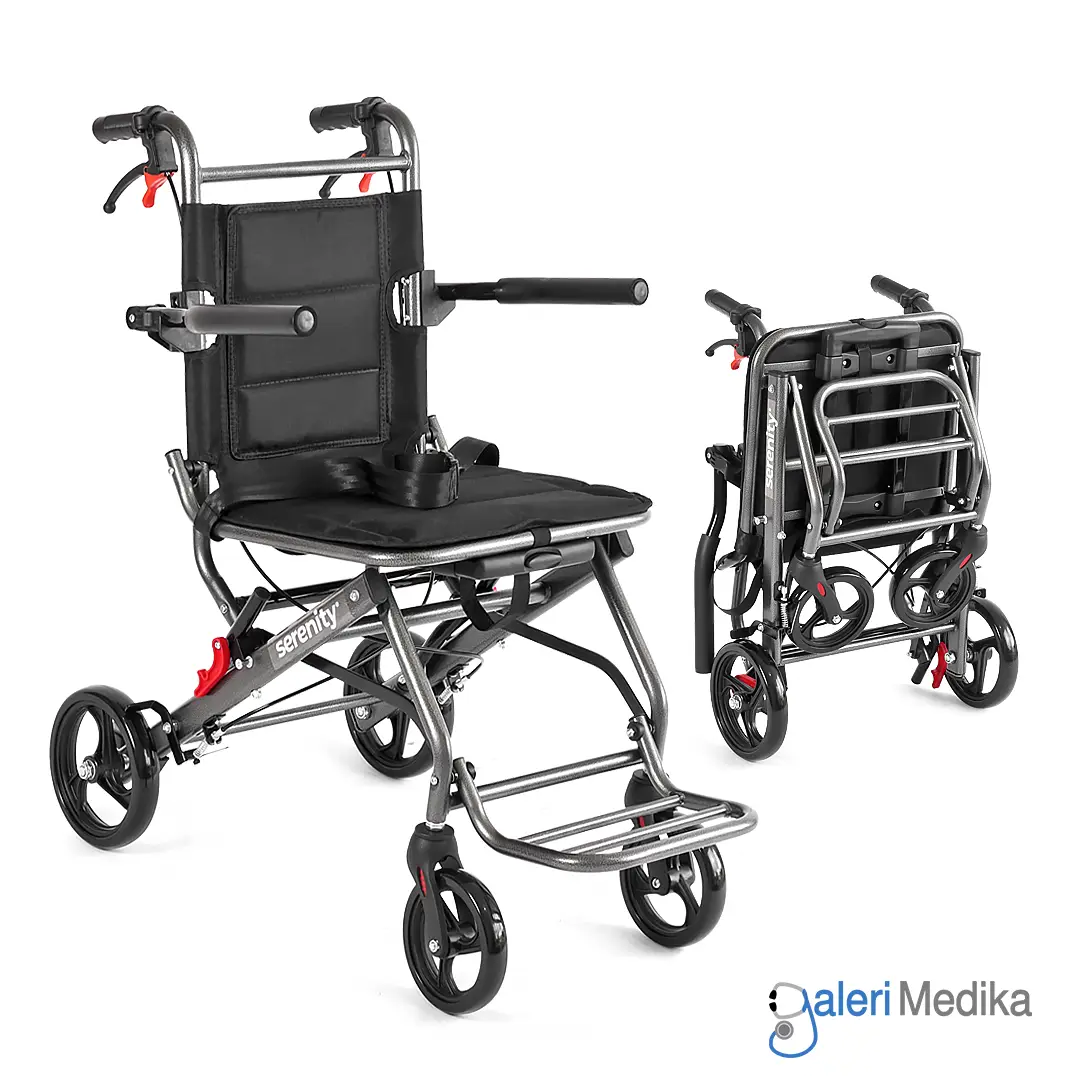 Kursi Roda Travel Aluminium Serenity SR-388CK Airport Wheelchair + Handle Koper + Tas