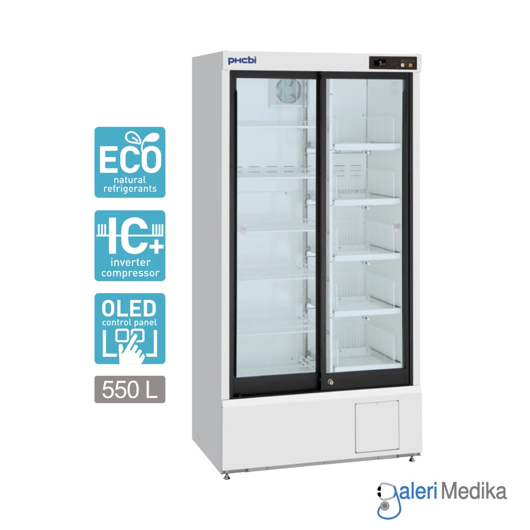PHCbi ECO Pharmaceutical Refrigerator 554L Kulkas Farmasi OLED Control Panel + USB MPR-S500H-PE