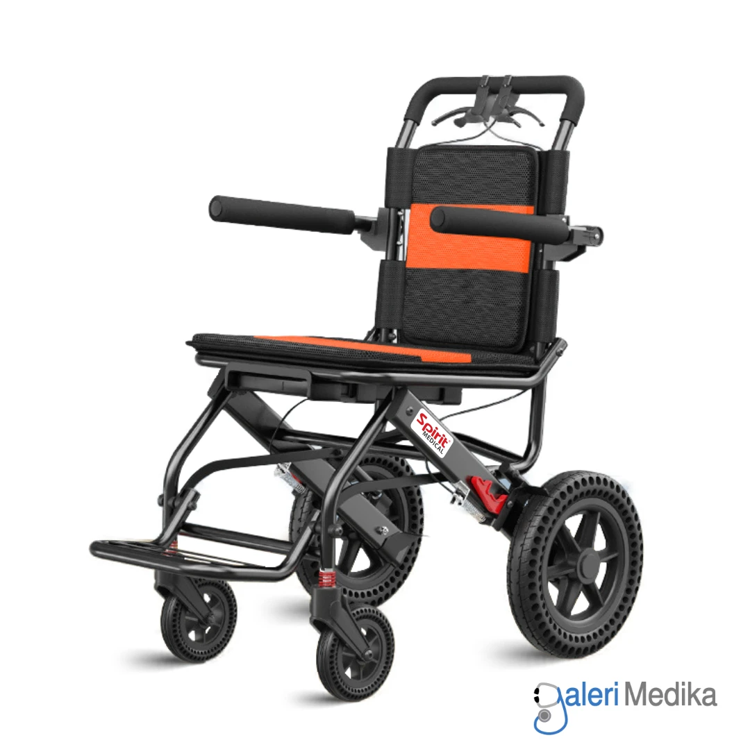 SPIRIT Kursi Roda Travel PORTABLE + HANDLE Lipat Tipis Roda ANTI BOCOR Aluminium Wheelchair FSJ02